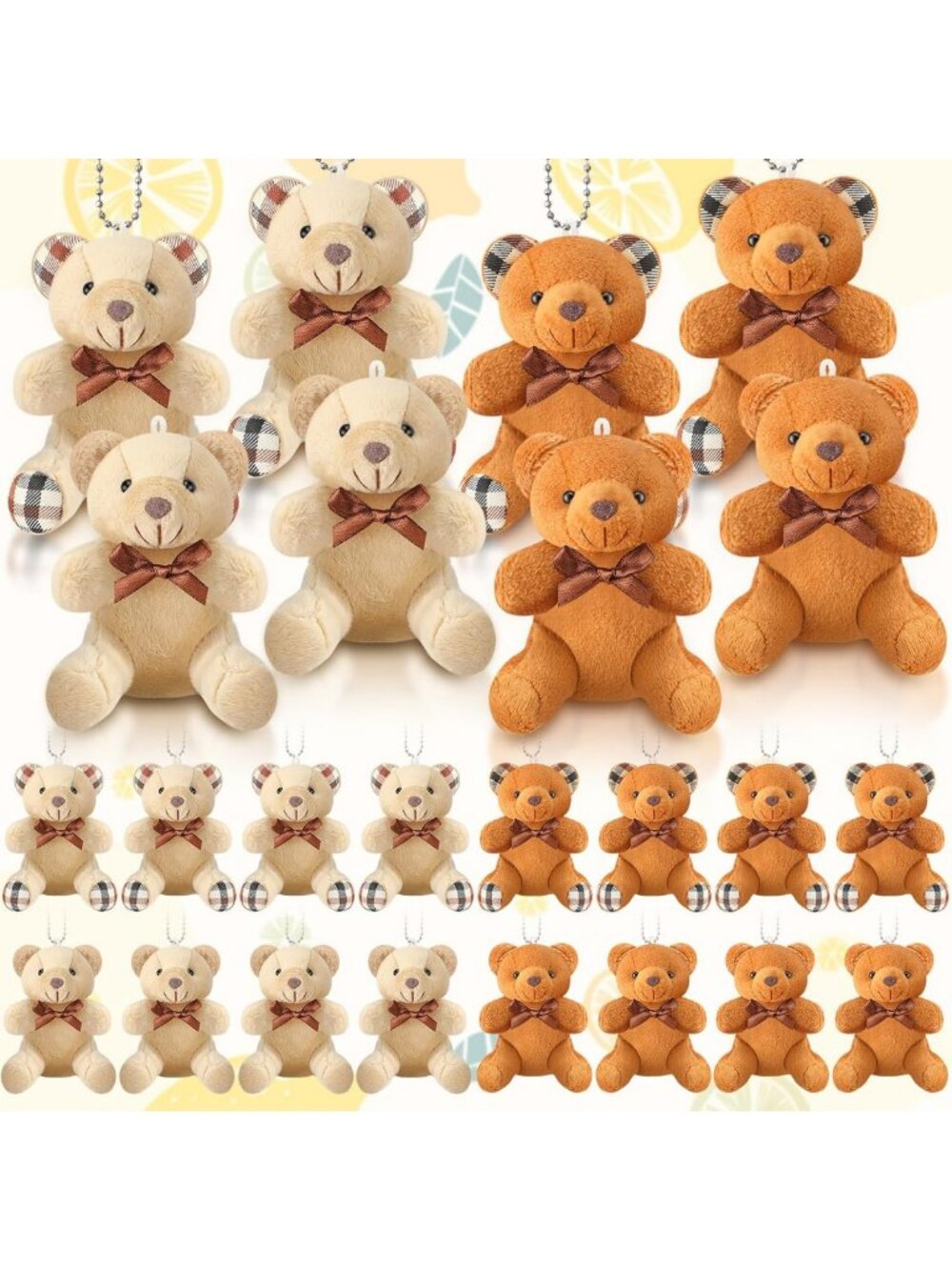 24 Pcs Mini Bear Plush Toys - Soft 4-Inch Stuffed Animals in Light & Dark Brown